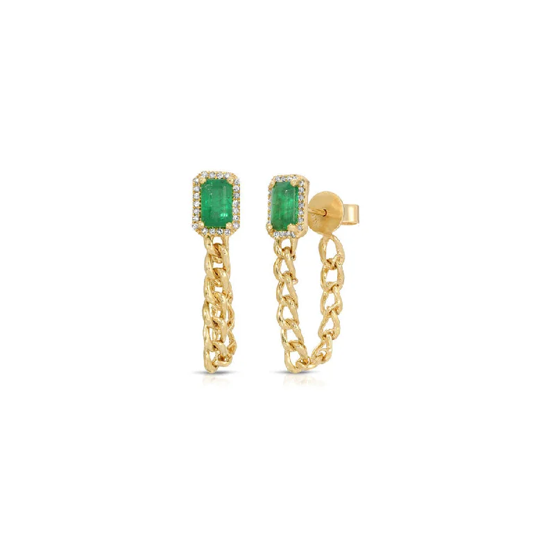 Hoop earrings with colorful beads for a fun and playful vibe-Sterling silver hoop earrings for long-lasting wear -14K Yellow Gold Emerald and Diamond Chain Link Earring