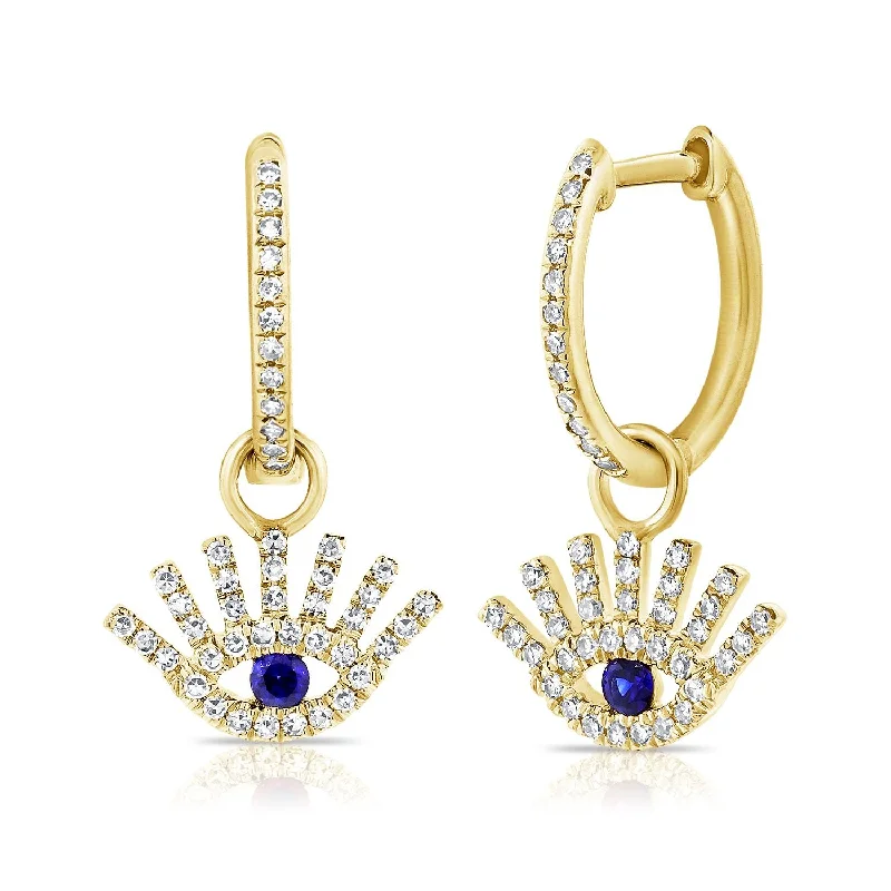 Best hoop earrings with tribal designs for a cultural and exotic aesthetic-Hoop earrings with intricate detailing for elegance -14k YG 1.75GR FASHION EARRINGS 94 DIAMONDS 0.20C 2 SAPPHIRES 0.06