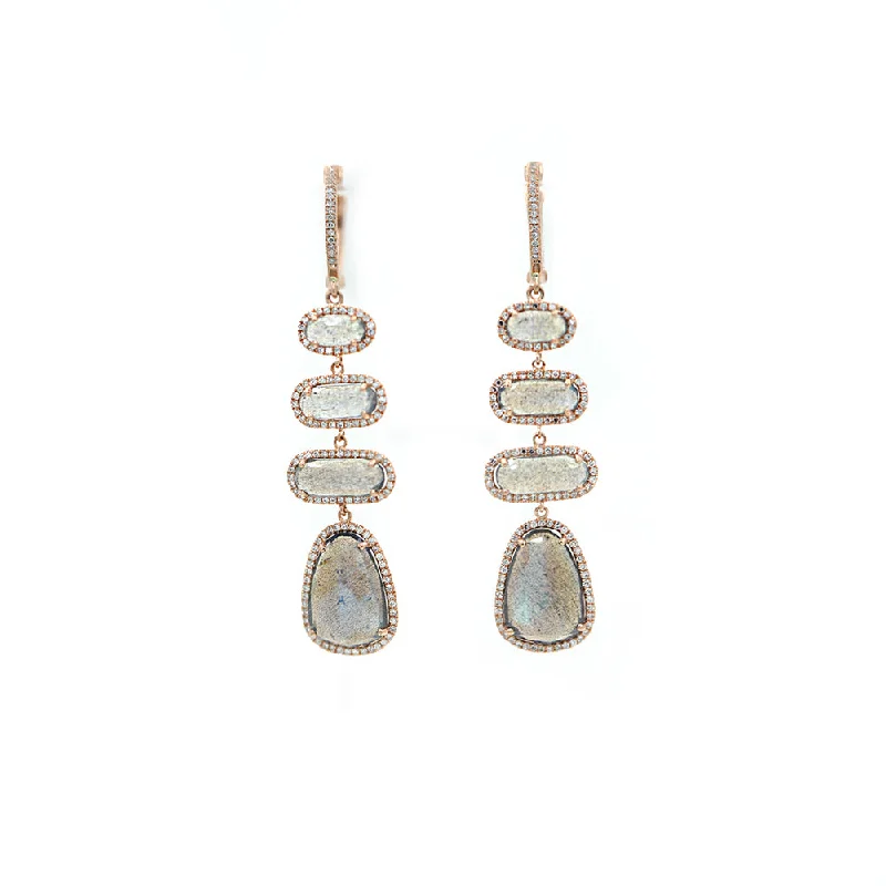 Best hoop earrings with cubic zirconia for a budget-friendly, dazzling look-Minimalist hoop earrings for simple style -14KT Rose Gold Diamond Pave and Labradorite Slice Earrings