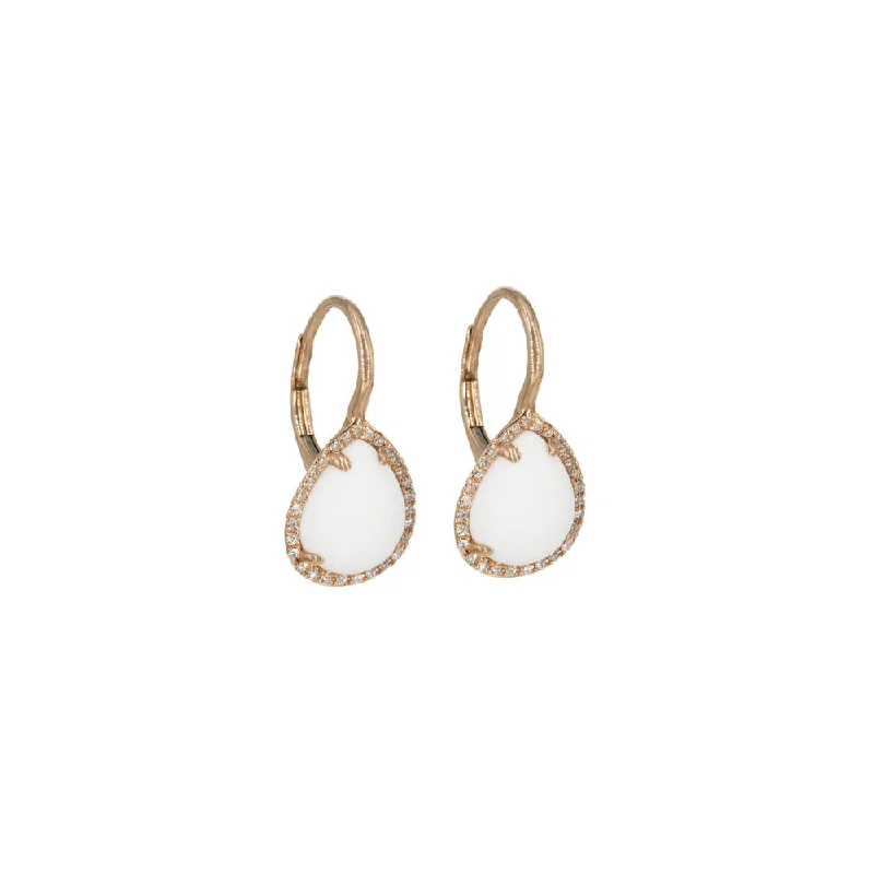 Hoop earrings with removable pendants for a versatile and customizable accessory-Hoop earrings for women with thick hair -14KT Rose Gold White Agate Diamond Earring