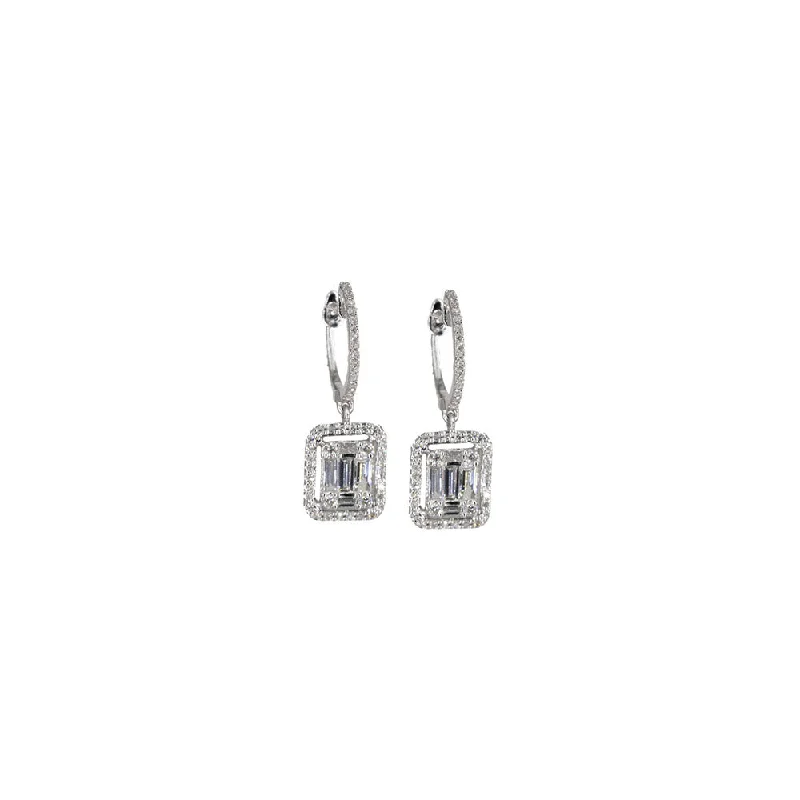 Hoop earrings with braided patterns for a detailed and textured finish-Designer hoop earrings for luxury lovers -14KT White Gold Diamond Pave and Diamond Baguette Earrings