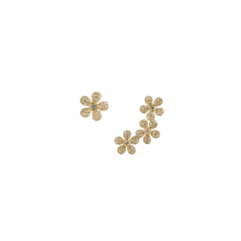 Best hoop earrings with butterfly motifs for a playful and whimsical appearance-Hoop earrings for petite faces -14KT Yellow Gold Diamond Pave Flower Stud and Ear Climber