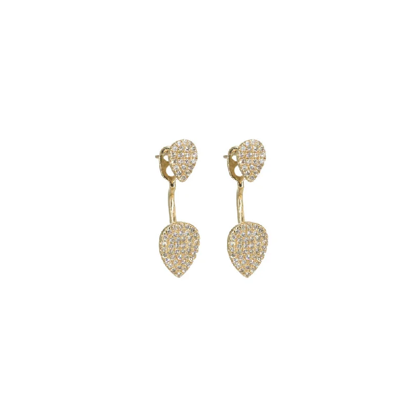 Large hoop earrings for a bold and statement-making fashion accessory-Classic hoop earrings for everyday wear -14KT Yellow Gold Diamond Pave Pear Shape Front and Back Earrings