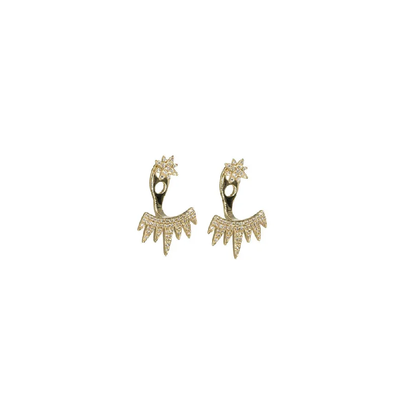 Hoop earrings with polished silver finish for a shiny, modern appeal-Simple hoop earrings for a subtle statement -14KT Yellow Gold Diamond Pave Spiked Front and Back Earrings