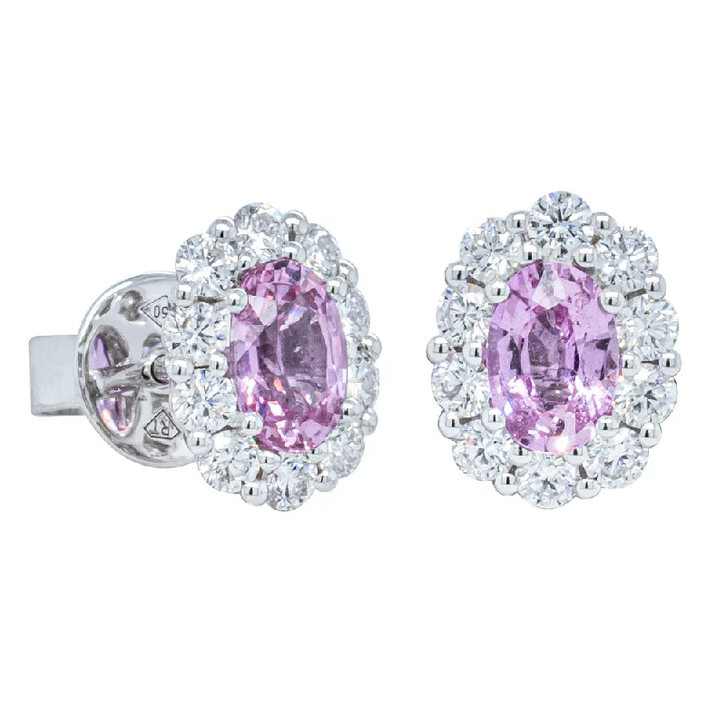 Best hoop earrings with snake-inspired designs for an edgy and fierce vibe-Simple silver hoop earrings for work wear -18ct White Gold 1.22ct Pink Sapphire & Diamond Earrings