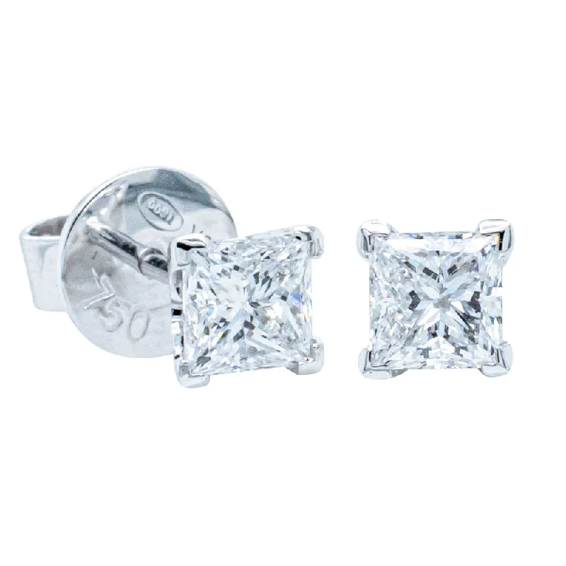 Hoop earrings with polished silver finish for a shiny, modern appeal-Simple hoop earrings for a subtle statement -18ct White Gold 1.22ct Princess Cut Diamond Blossom Earrings