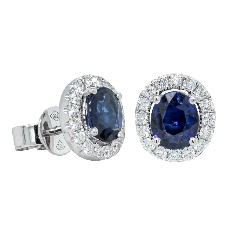 Best hoop earrings with vintage coins for a retro, antique-inspired style-Huggie hoop earrings for a snug fit -18ct White Gold 1.43ct Sapphire & Diamond Earrings