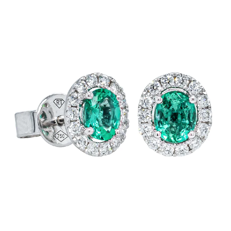 Best hoop earrings with tribal designs for a cultural and exotic aesthetic-Hoop earrings with intricate detailing for elegance -18ct White Gold .67ct Emerald & Diamond Earrings