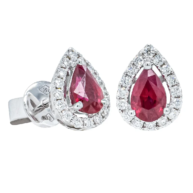 Hoop earrings with floral motifs for a feminine and nature-inspired look-Hoops with pearl drops for a sophisticated look -18ct White Gold .92ct Ruby & Diamond Earrings