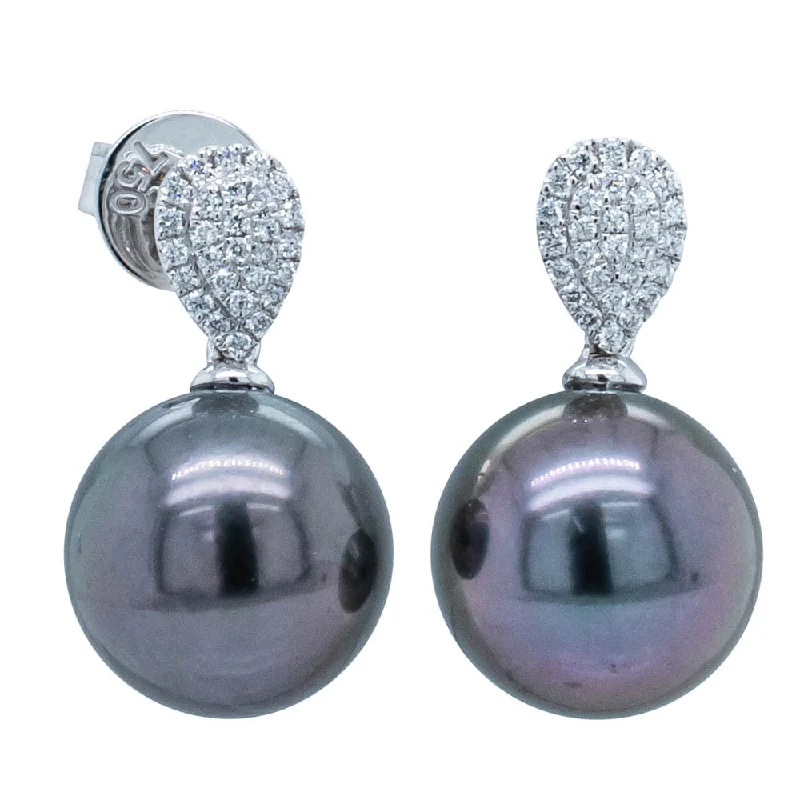 Hoop earrings with luxe velvet finishes for a rich and luxurious touch-Hoop earrings with animal print for a trendy vibe -18ct White Gold Tahitian Pearl & Diamond Aegean Earrings