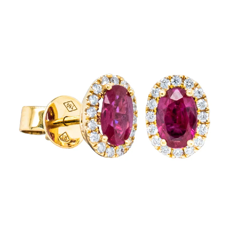 Hoop earrings with artistic filigree designs for an intricate, delicate finish-Hoop earrings for a fun casual style -18ct Yellow Gold .92ct Ruby & Diamond Earrings