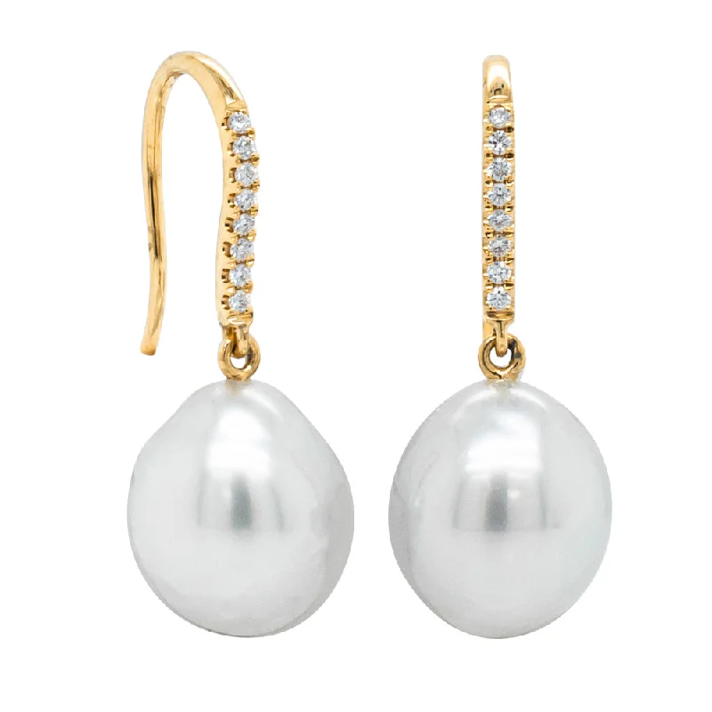 Hoop earrings with diamond-cut surfaces for added sparkle and shine-Classic silver hoop earrings for women -18ct Yellow Gold South Sea Pearl & Diamond Earrings