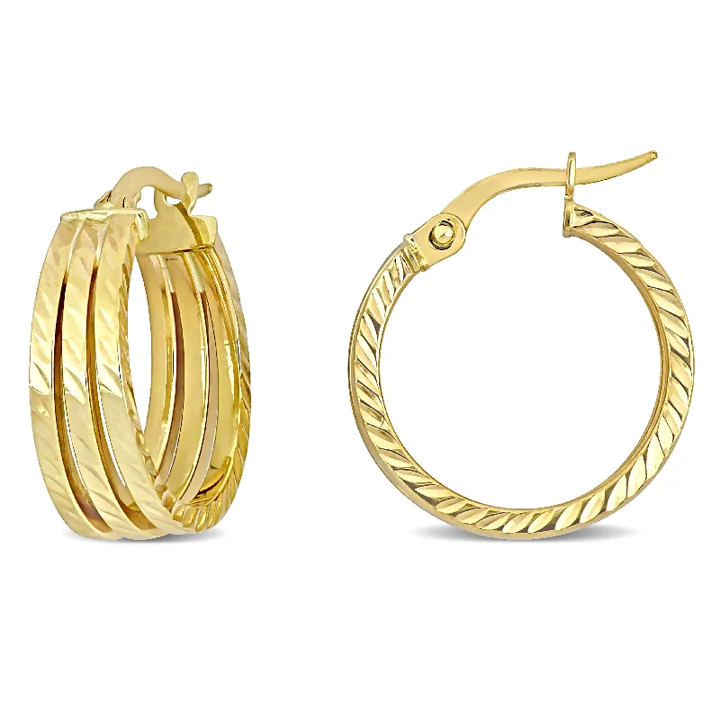 Lightweight hoop earrings for comfortable and all-day wear-Hoop earrings for teenagers -19 MM Triple Row Textured Hoop Earrings in 14K Yellow Gold