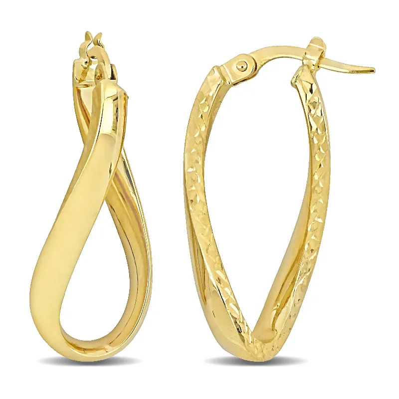 Best hoop earrings with crescent-shaped designs for a bold, moon-inspired style-Silver hoop earrings with colorful accents -28 MM Oval Twist Texture and Polished Hoop Earrings in 14K Yellow Gold