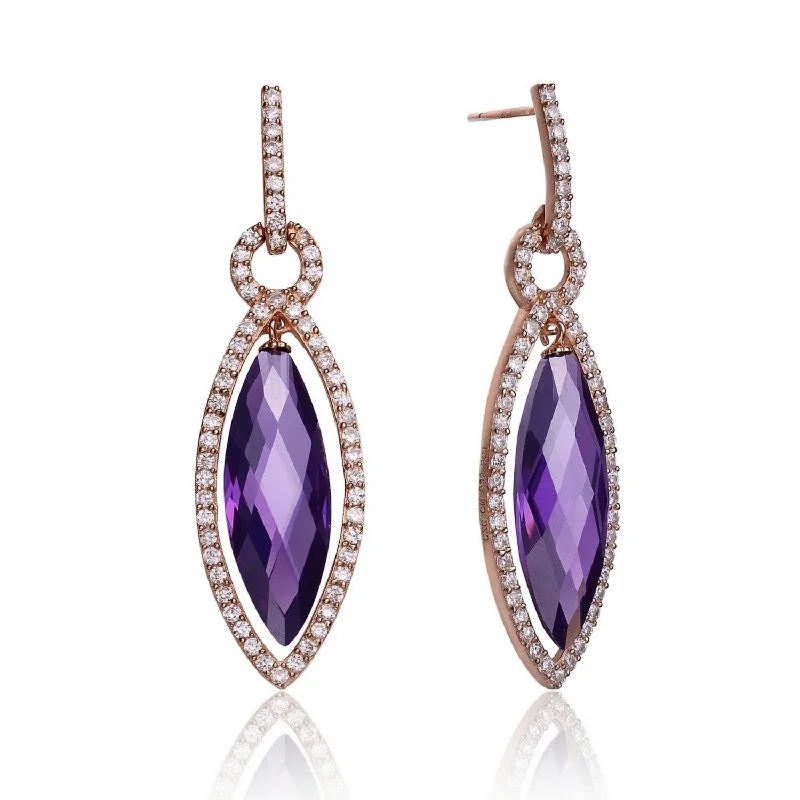 Hoop earrings with faceted crystals for added sparkle and shine-Simple hoop earrings with a matte finish -Louise Purple Oval Earrings