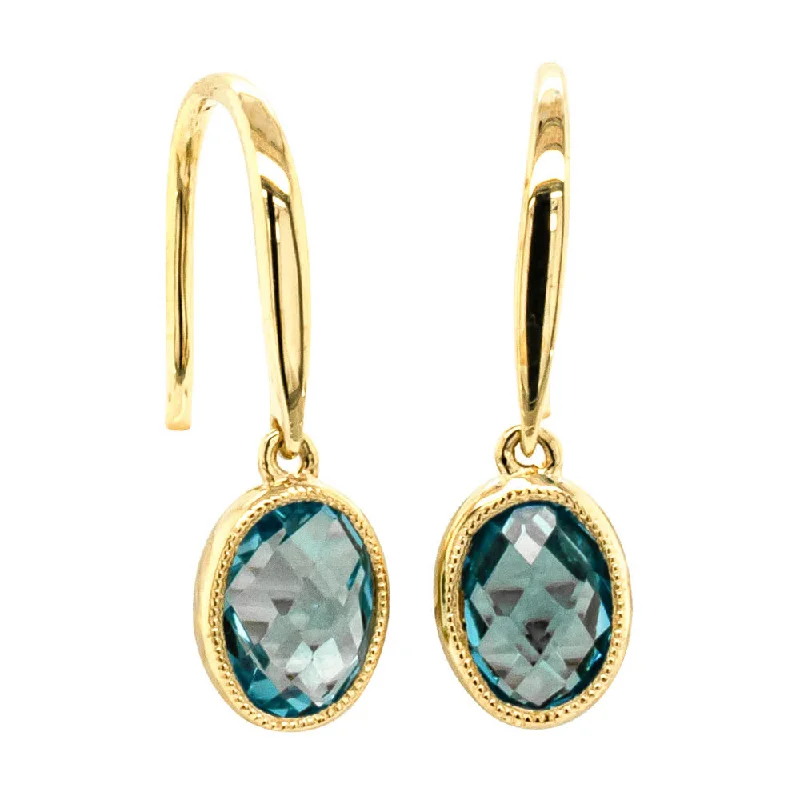 Hoop earrings with intricate designs for a unique and artistic appearance-Trendy hoop earrings for casual outfits -9ct Yellow Gold Blue Topaz Sandalwood Earrings