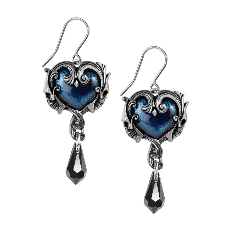 Lightweight hoop earrings for comfortable and all-day wear-Hoop earrings for teenagers -Affaire Du Coeur Earrings Crystal Heart Skull Drops by Alchemy Gothic