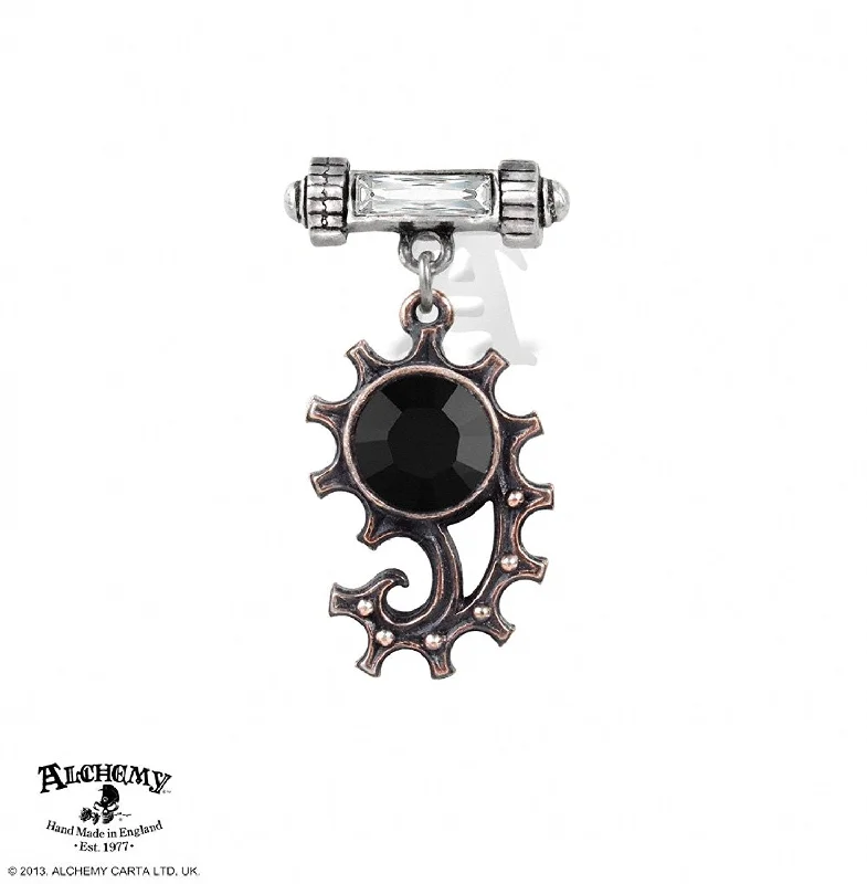 Best hoop earrings with floral designs for a feminine and delicate look-Small silver hoop earrings for women -Alchemy Gothic Ingenieurial Elegance Black Crystal Single Earring