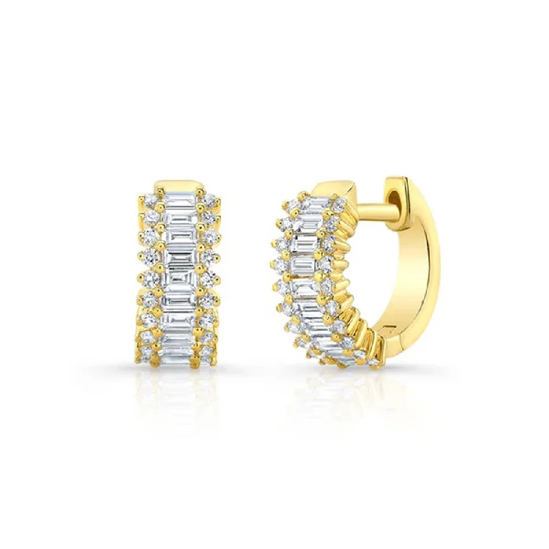 Best hoop earrings with angel wing accents for a spiritual and meaningful design-Colored hoop earrings for a pop of fun -Baguette Diamond Huggie Earring