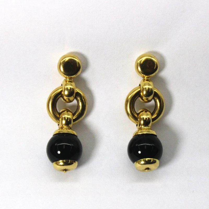 Best hoop earrings with baroque pearls for a luxurious and elegant vibe-Elegant hoop earrings with crystal accents -Bead Onyx Drop Gold Earrings | 24.00ctw |