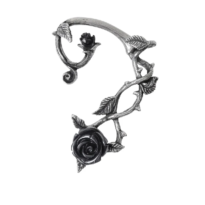 Hoop earrings with a matte black finish for a sleek, edgy vibe-Extra-large hoop earrings for bold fashion -Black Rose Ear Wrap Earring by Alchemy Gothic