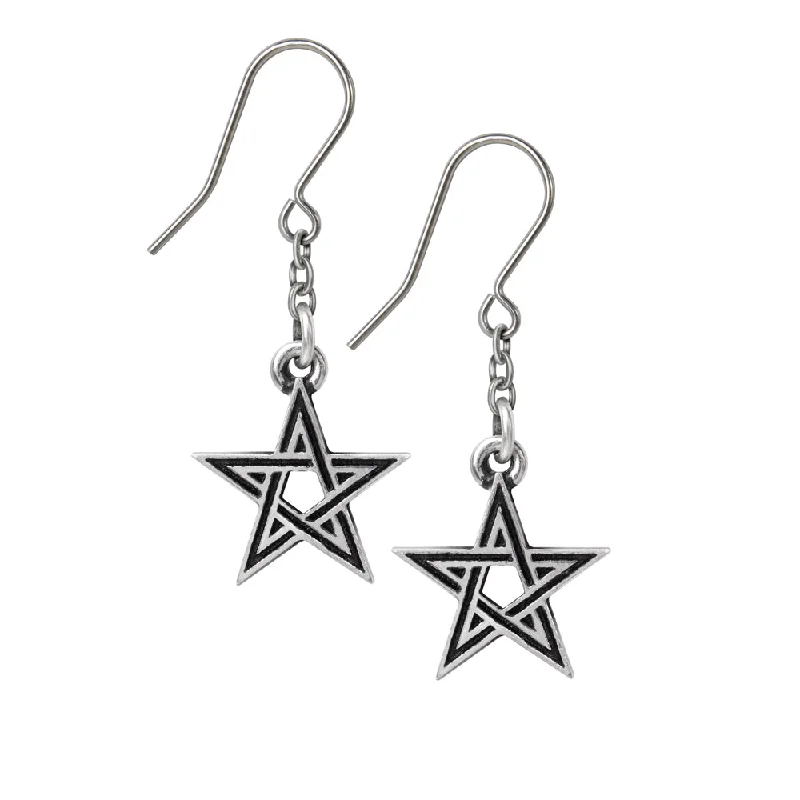 Best hoop earrings with matching bracelets for a coordinated jewelry set-Chunky silver hoop earrings for statement wear -Black Star Earrings Pentagram Alchemy Gothic