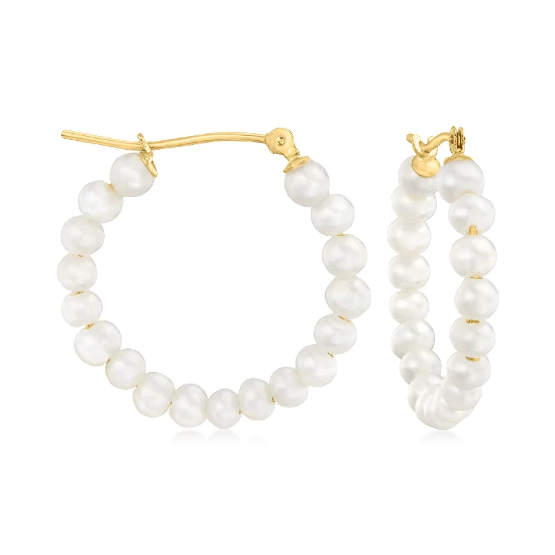 Small hoop earrings for a delicate and understated everyday wear-Silver hoop earrings for formal events -Canaria 3-3.5mm Cultured Pearl Hoop Earrings in 10kt Yellow Gold