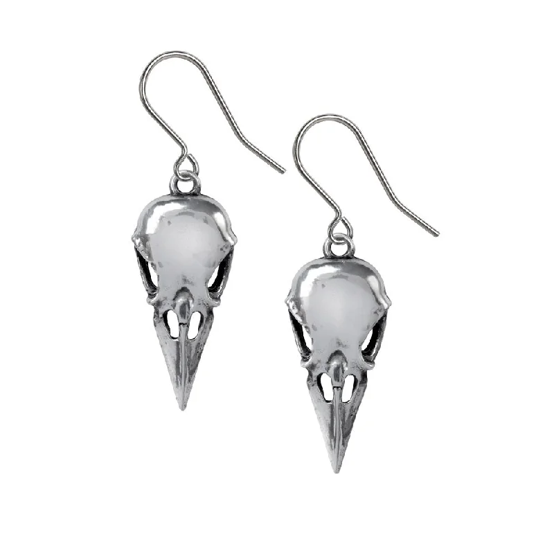 Best hoop earrings with satin ribbons for a soft, feminine appearance-Hoop earrings with twist design for extra flair -Coeur Crane Raven Skull Earrings by Alchemy Gothic