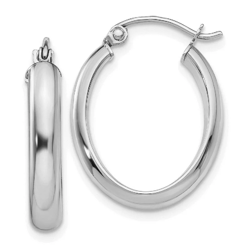 Best hoop earrings with geometric shapes for a modern and artistic appeal-Simple hoop earrings for a polished look -Curata 10k White Gold Polished 3.5x24mm Oval Hoop Earrings