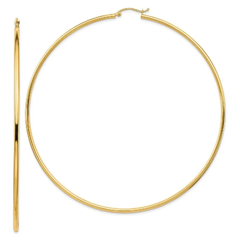 Best hoop earrings with hammered gold for a rustic yet elegant look-Twist hoop earrings for a unique design -Curata 14k 2mm Polished Hoop Earrings - 90.5x90.5mm Wide 2mm Thick