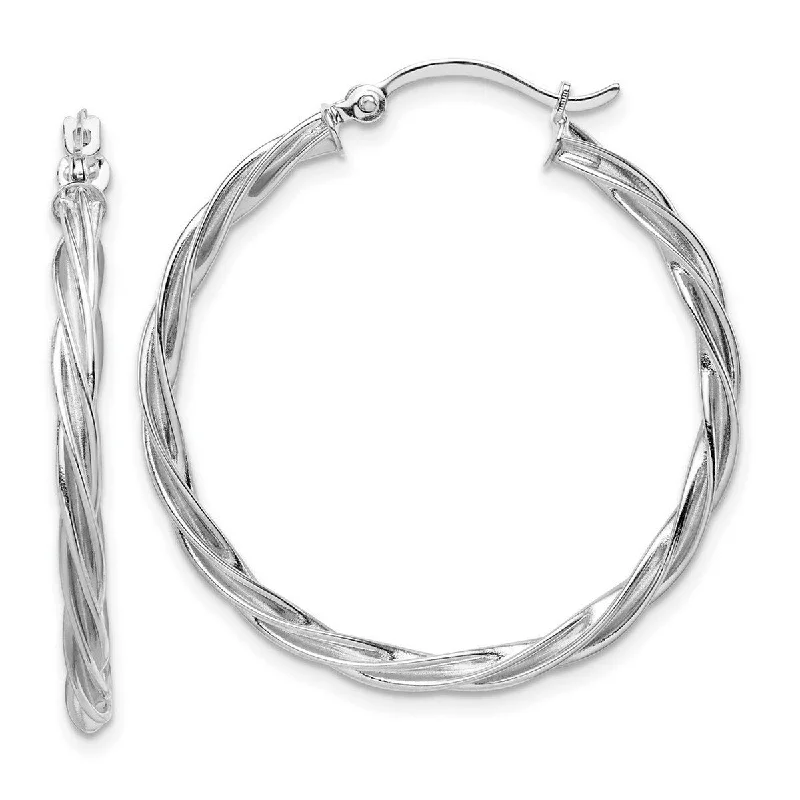 Small hoop earrings for a delicate and understated everyday wear-Silver hoop earrings for formal events -Curata 14k Polished White Gold 2.5mm Twisted Hoop Earrings - 33.75x32mm Wide 2.5mm Thick