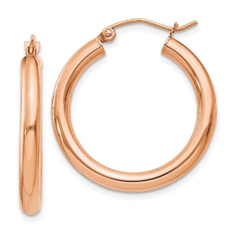 Best hoop earrings with rose gold for a romantic and warm aesthetic-Hoop earrings for bridal accessories -Curata 14k Rose Gold Polished 25x3mm Round Hoop Earrings