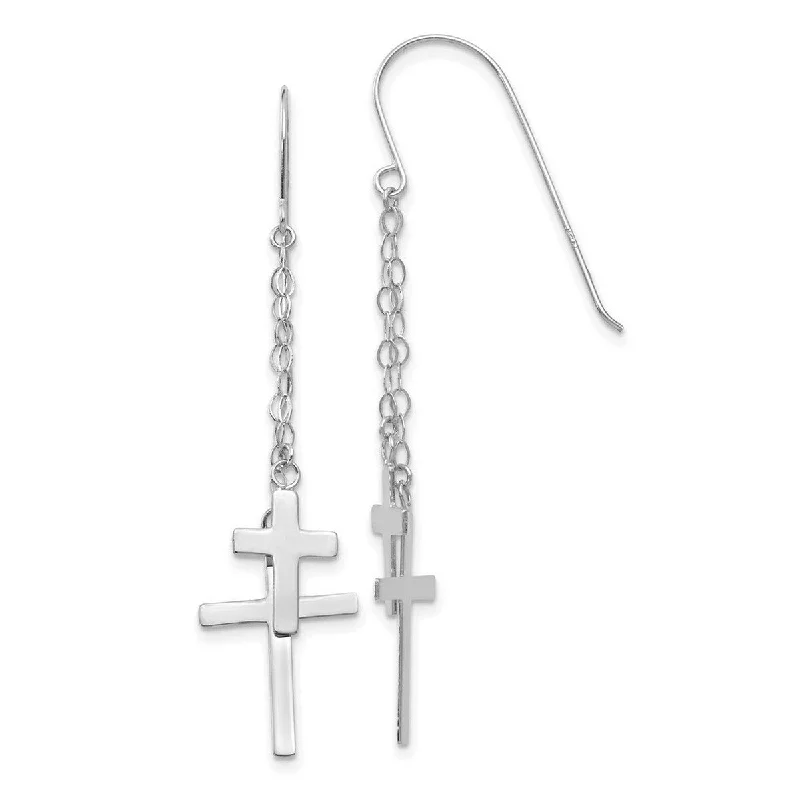 Best hoop earrings with sparkling cubic zirconia for a brilliant, budget-friendly effect-Hoop earrings with braided details for added texture -Curata 14k White Gold 56x12mm Double Cross Chain Dangle Hook Earrings