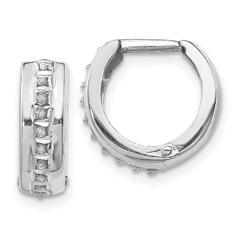 Hoop earrings with snake print designs for an edgy, wild appearance-Classic hoop earrings with no embellishments -Curata 14k White Gold Hinged Polished Diamond Fascination Round Hoop Earrings Measures 14x5mm Wide