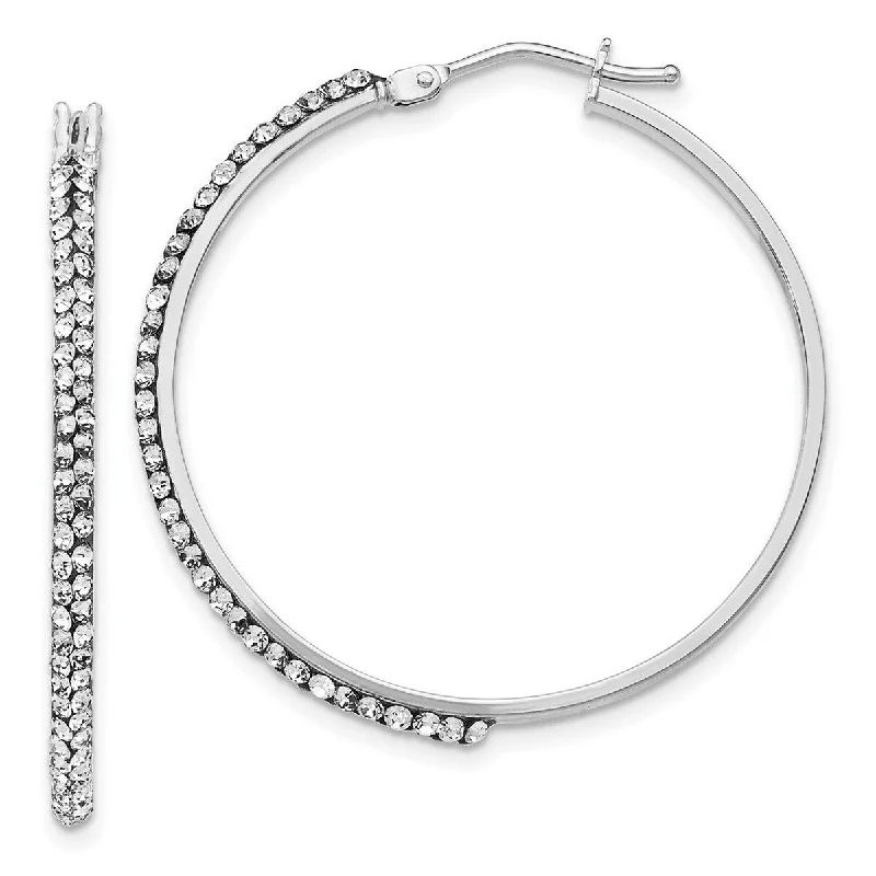 Best hoop earrings with sparkling cubic zirconia for a brilliant, budget-friendly effect-Hoop earrings with braided details for added texture -Curata 14k White Gold Polished Hinged post Crystal Hinged Hoop Earrings (2MM X 33MM)