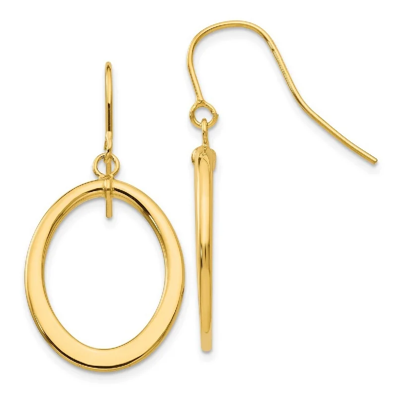 Hoop earrings with colorful beads for a fun and playful vibe-Sterling silver hoop earrings for long-lasting wear -Curata 14k Yellow Gold 40x18mm Tapered Flat Oval Long Drop Dangle Hook Earrings