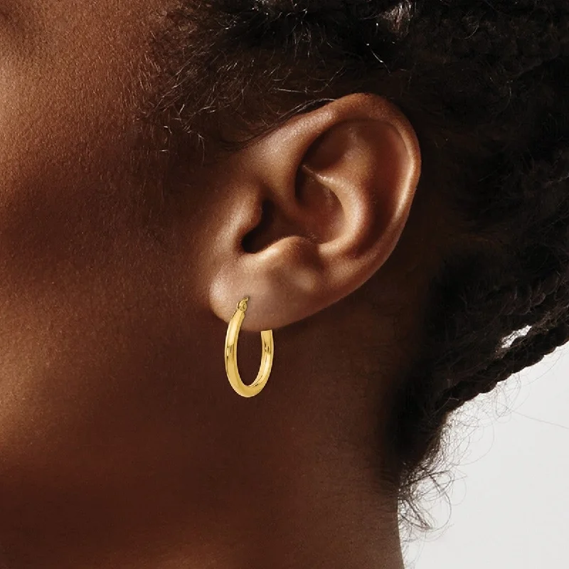 Best hoop earrings with detachable studs for a versatile and adjustable accessory-Hoop earrings with woven metal for a different texture -Curata 14k Yellow Gold Polished 2.5x20mm Lightweight Round Hoop Earrings