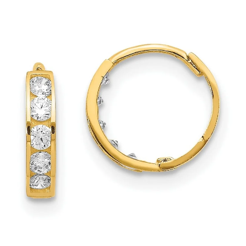 Hoop earrings with rhinestone-studded rims for a glamorous touch-Classic hoop earrings for all ages -Curata 14k Yellow Gold Polished CZ Cubic Zirconia Simulated Diamond Hinged Hoop Earrings Measures 9x10mm Wide 2mm Thick