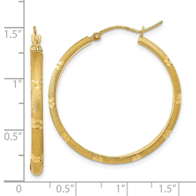 Hoop earrings with rhinestone-studded rims for a glamorous touch-Classic hoop earrings for all ages -Curata 14k Yellow Gold Satin Hoop Earrings 35.56x2.75mm