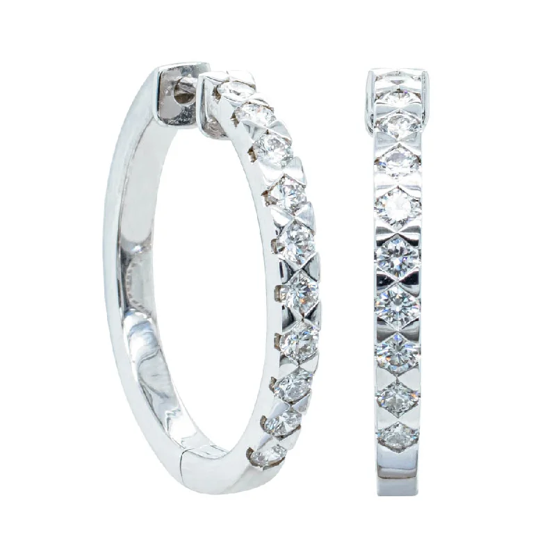 Hoop earrings with pearl accents for a chic and classic style-Large statement hoop earrings for women -Deja Vu 18ct White Gold 1.00ct Diamond Hoop Earrings