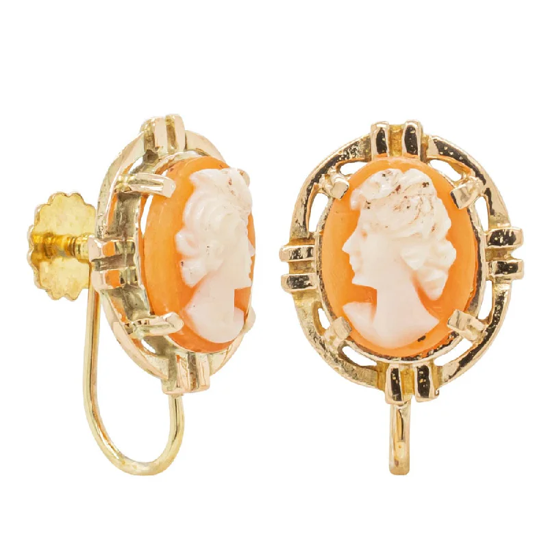 Best hoop earrings with minimalist designs for a clean and modern aesthetic-Hoop earrings with hanging charms for extra flair -Deja Vu 9ct Yellow Gold Cameo Screw On Earrings