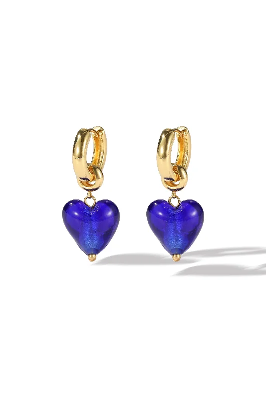 Best hoop earrings with detachable studs for a versatile and adjustable accessory-Hoop earrings with woven metal for a different texture -Esmée Blue Glaze Heart Dangle Earrings