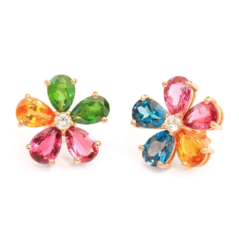 Hoop earrings with spiral designs for a dynamic and fluid look-Hoop earrings with crystals for a sparkling look -Pear Gemstone Flowers Stud Colorful Earrings ♥