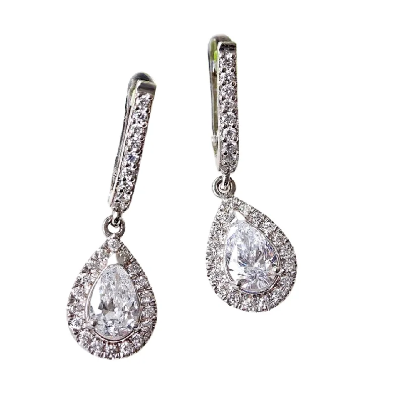 Hoop earrings with rhinestone embellishments for a glamorous and sparkling look-Stylish hoop earrings for an office look -Huggie earrings pear diamond halo drop