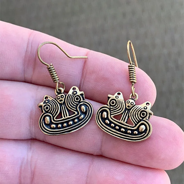 Hoop earrings with a matte finish for a sleek and sophisticated appearance-Gold plated hoop earrings for everyday use -Viking Ship Replica Earrings - Bronze or Silver