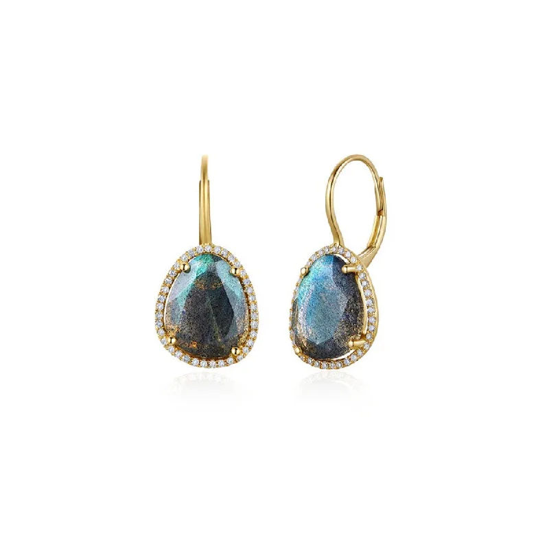 Hoop earrings with circle designs for a classic and timeless shape-Multi-layered hoop earrings for a dramatic effect -Organic Labradorite Diamond Leverback Earring