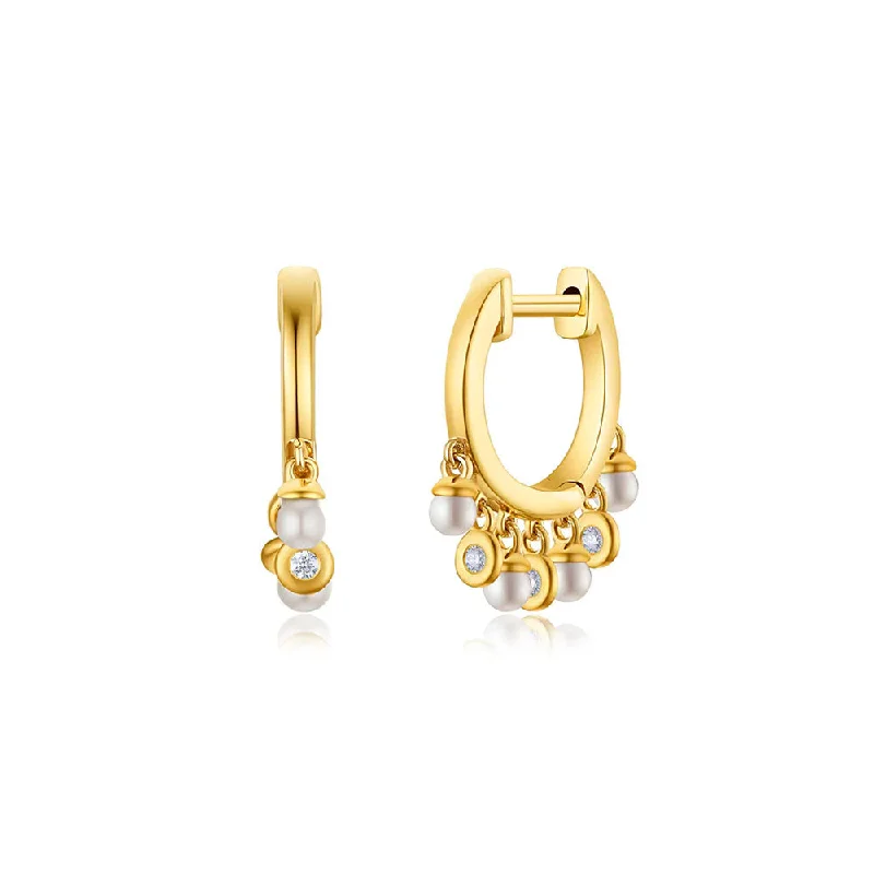 Best hoop earrings with vintage coins for a retro, antique-inspired style-Huggie hoop earrings for a snug fit -Pearl and Diamond Drop Huggie Earring