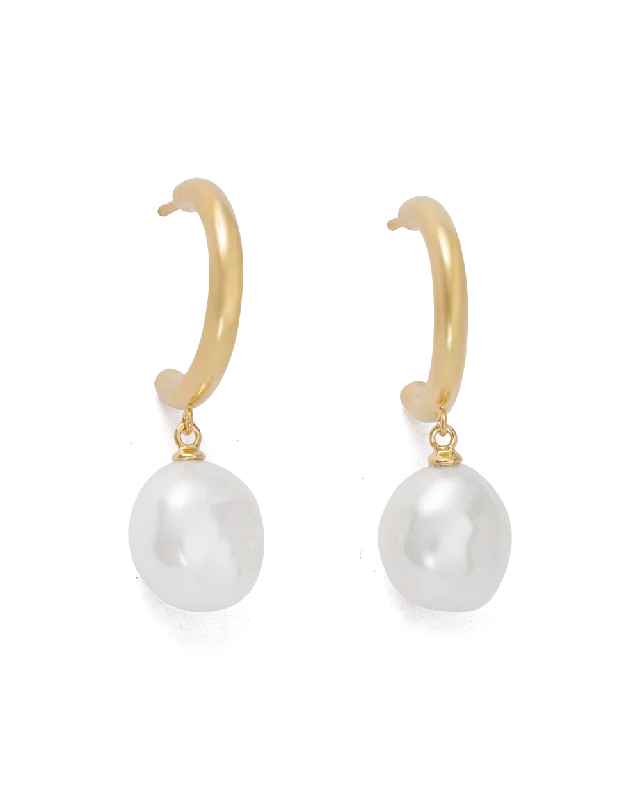 Hoop earrings with diamond-cut surfaces for added sparkle and shine-Classic silver hoop earrings for women -PEARL DROP HOOPS (18K GOLD PLATED)