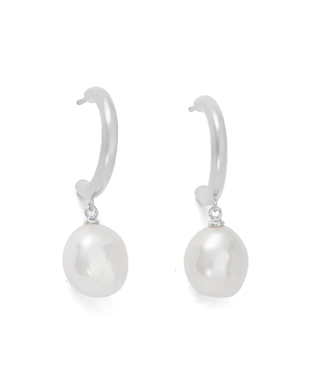 Best hoop earrings with enamel details for a colorful and modern look-Lightweight hoop earrings for comfort -PEARL DROP HOOPS (STERLING SILVER)