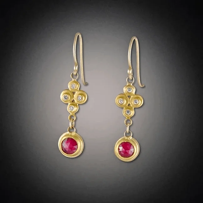 Best hoop earrings with Swarovski crystals for added sparkle and luxury-Chunky gold hoop earrings for a statement -Raised Diamond Dots and Ruby Earrings